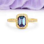 Classic Channel-Set, Vintage-Style 4-Prong Emerald Cut Alexandrite Engagement Ring - Additional view