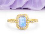 Classic Channel-Set, Vintage-Style 4-Prong Emerald Cut Moonstone Engagement Ring - Additional view