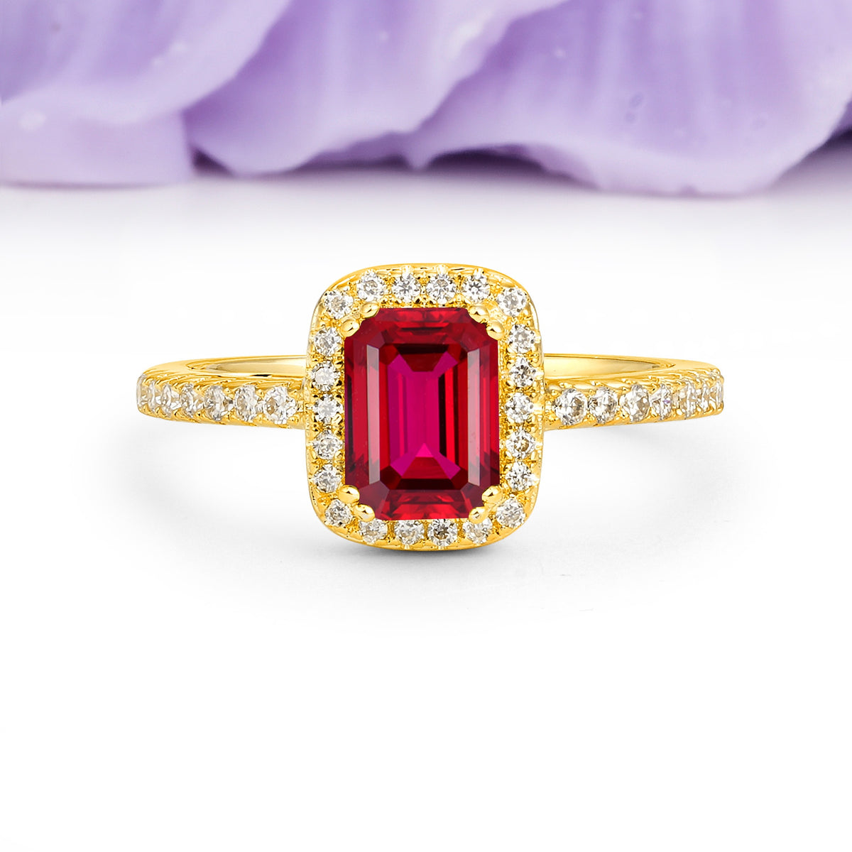 Classic Channel-Set, Vintage-Style 4-Prong Emerald Cut Ruby Engagement Ring - Additional view