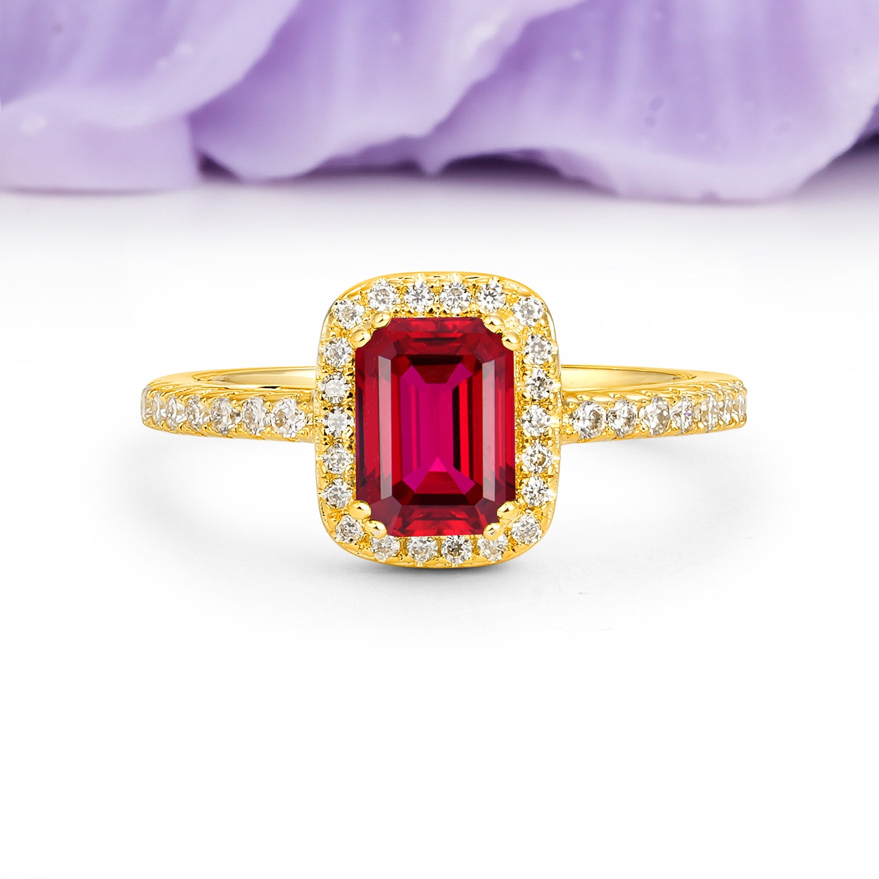 Classic Channel-Set, Vintage-Style 4-Prong Emerald Cut Ruby Engagement Ring - Additional view