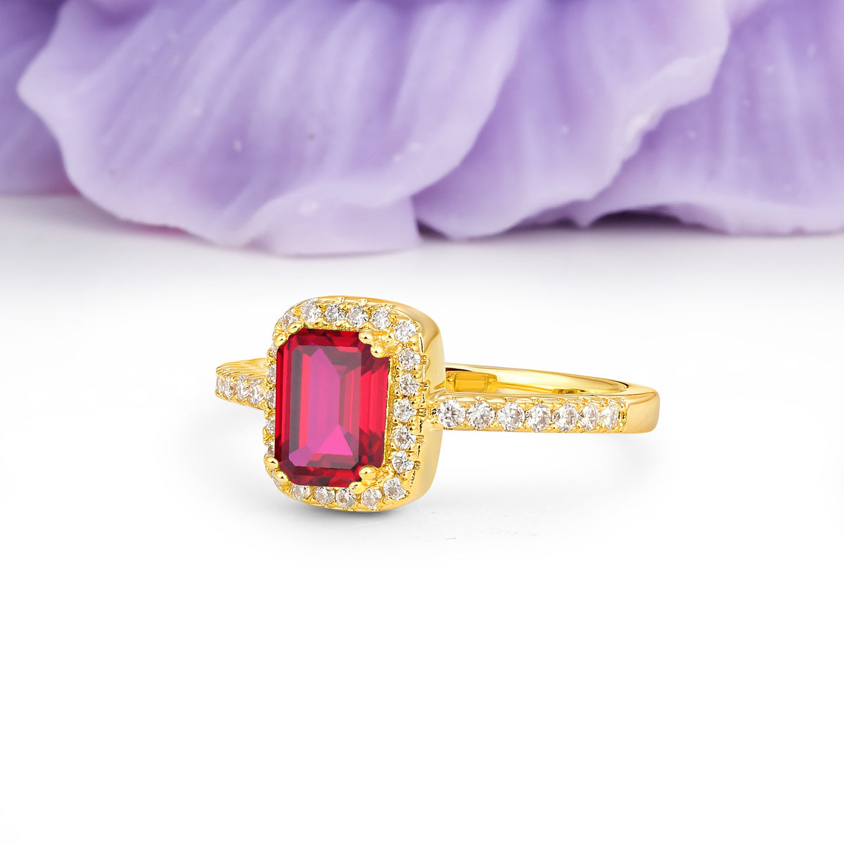 Classic Channel-Set, Vintage-Style 4-Prong Emerald Cut Ruby Engagement Ring - Additional view