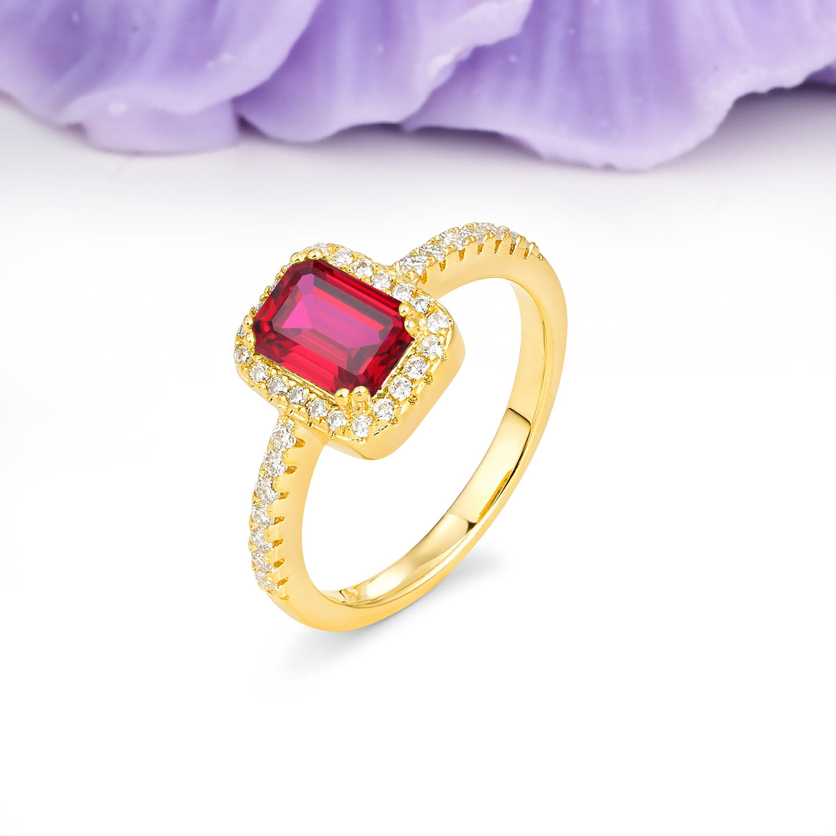 Classic Channel-Set, Vintage-Style 4-Prong Emerald Cut Ruby Engagement Ring - Additional view