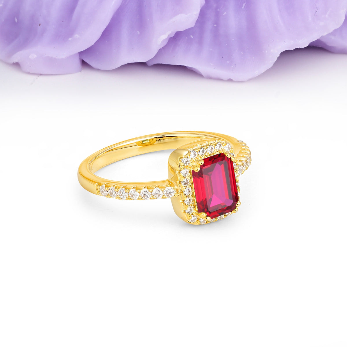 Classic Channel-Set, Vintage-Style 4-Prong Emerald Cut Ruby Engagement Ring - Additional view