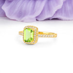 Classic Channel-Set, Vintage-Style 4-Prong Emerald Cut Peridot Engagement Ring - Additional view