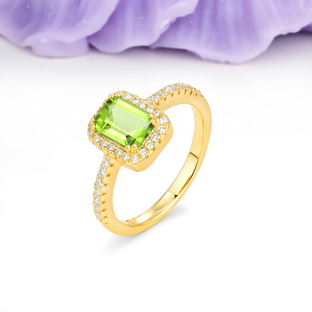 Classic Channel-Set, Vintage-Style 4-Prong Emerald Cut Peridot Engagement Ring - Additional view