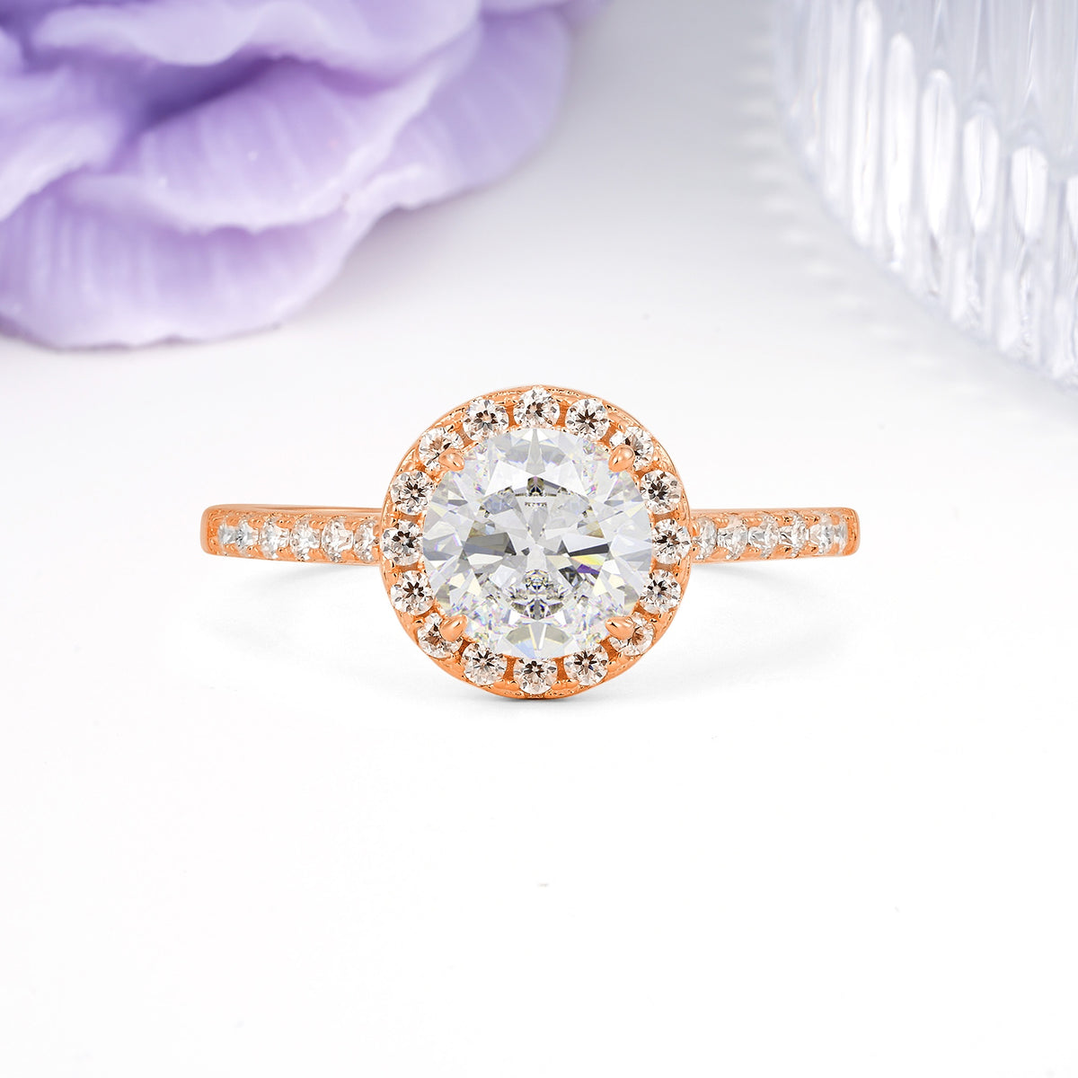 Luxurious Classic Pavé-Set, 4-Prong Round Cut Moissanite Engagement Ring - Additional view