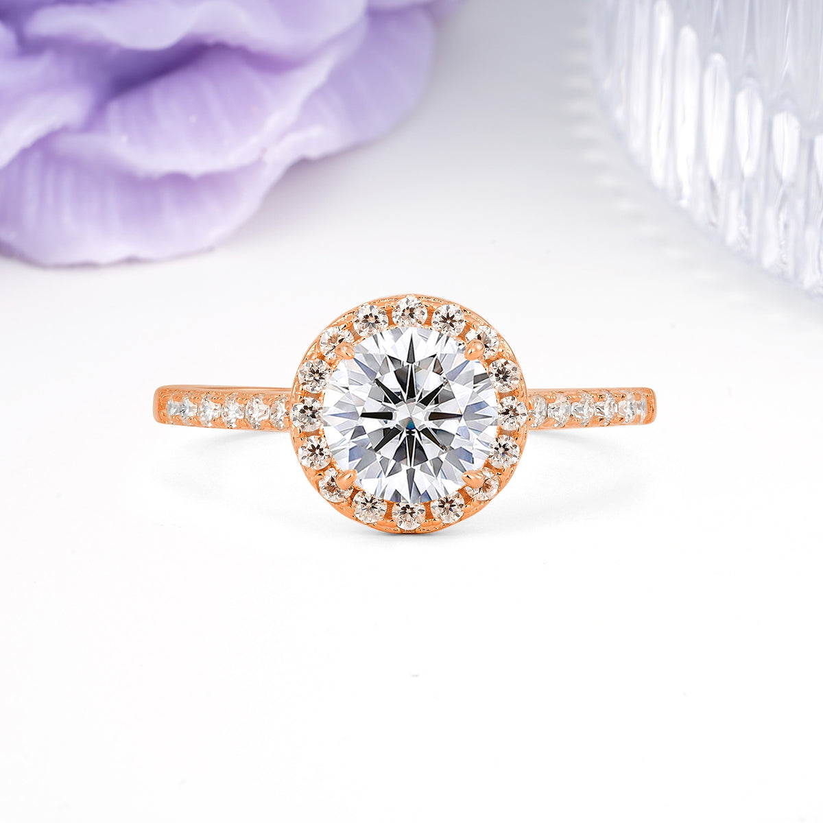Luxurious Classic Pavé-Set, 4-Prong Round Cut Lab Diamond Engagement Ring - Additional view