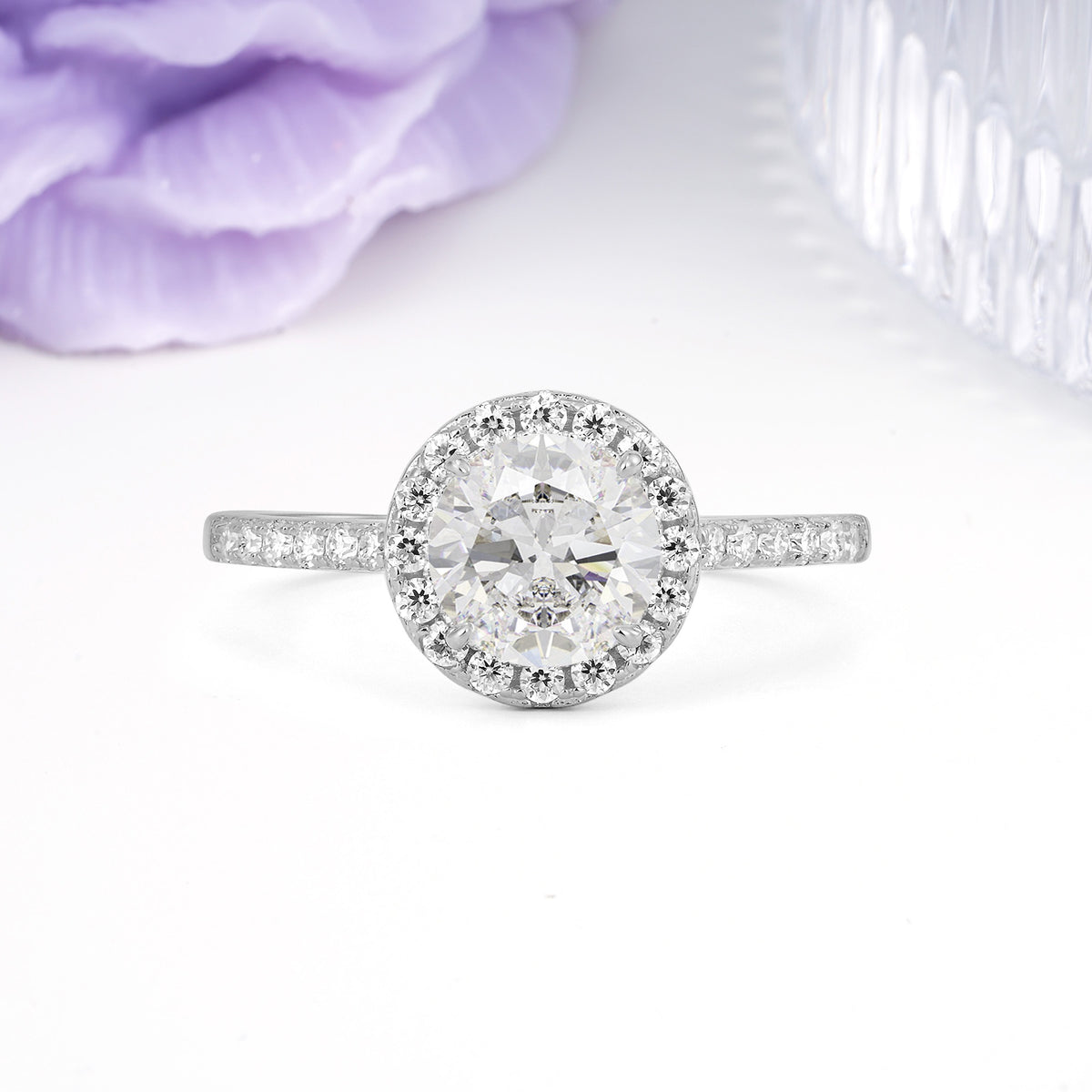 Luxurious Classic Pavé-Set, 4-Prong Round Cut Moissanite Engagement Ring - Additional view