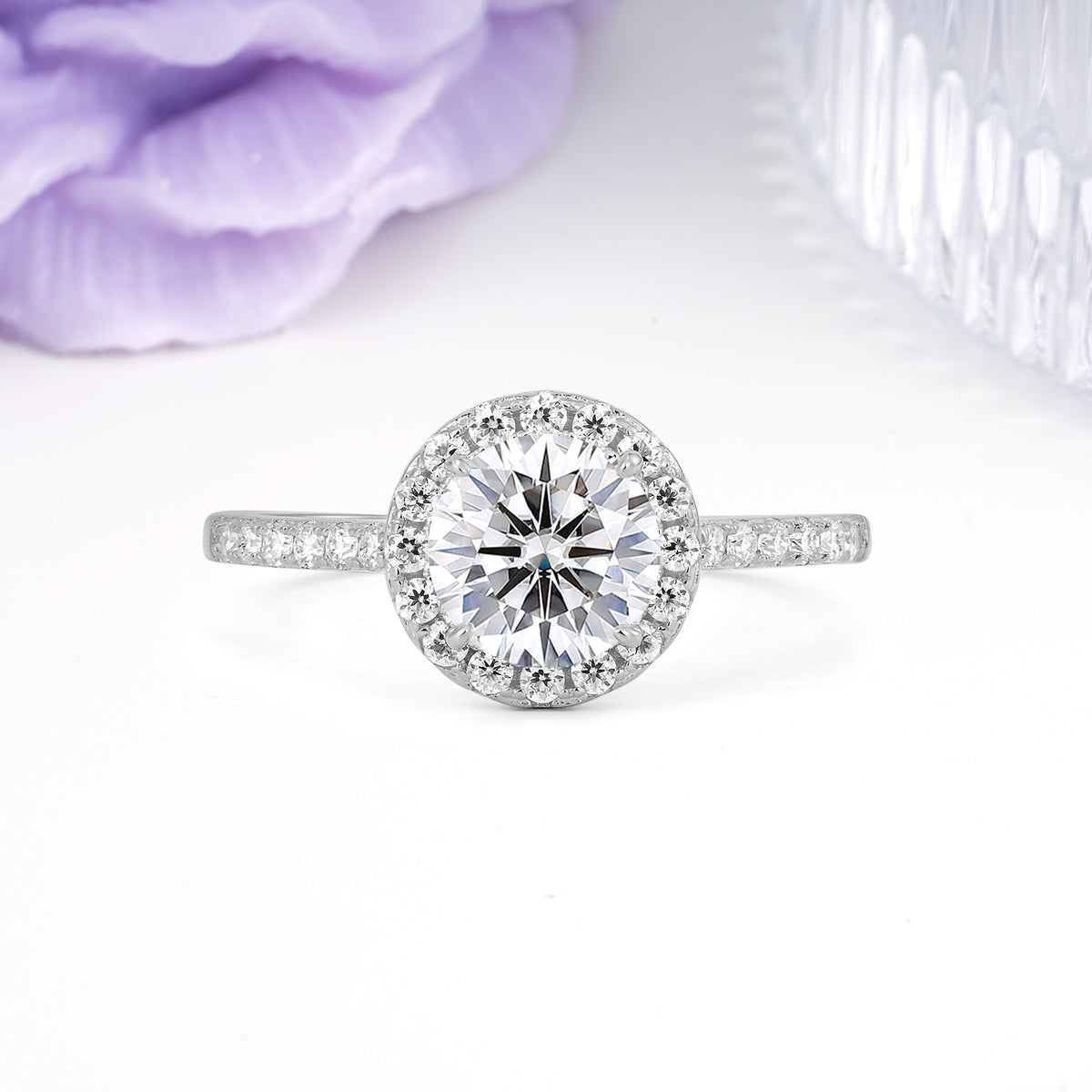 Luxurious Classic Pavé-Set, 4-Prong Round Cut Lab Diamond Engagement Ring - Additional view