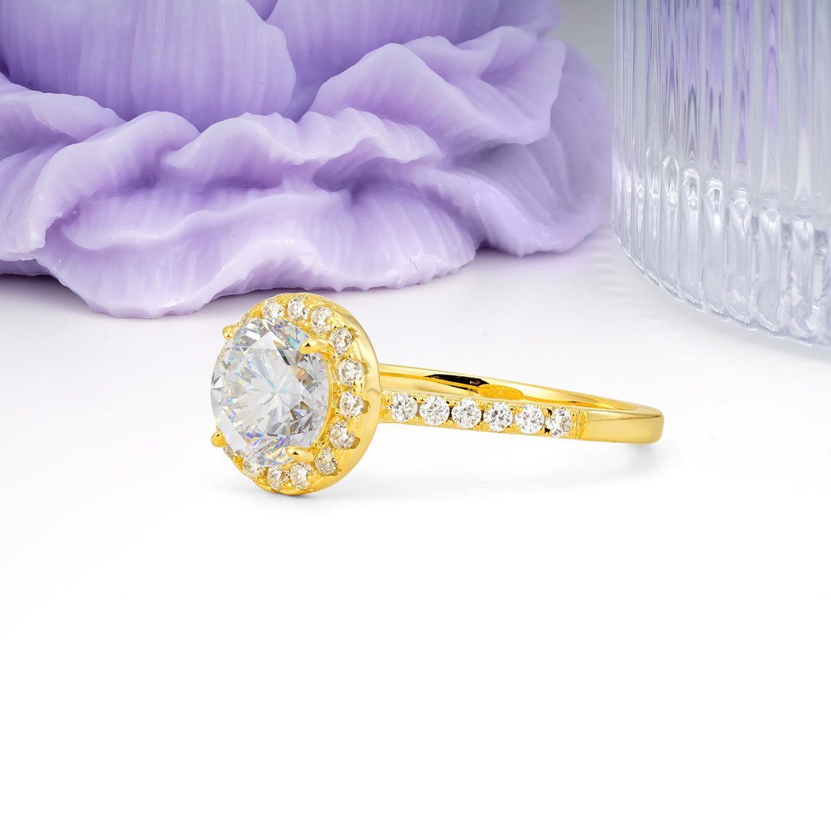 Luxurious Classic Pavé-Set, 4-Prong Round Cut Moissanite Engagement Ring - Additional view