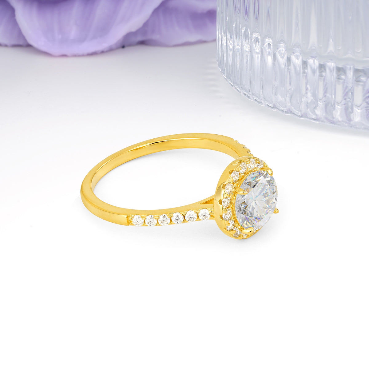Luxurious Classic Pavé-Set, 4-Prong Round Cut Moissanite Engagement Ring - Additional view
