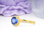 Luxurious Classic Pavé-Set, 4-Prong Round Cut Sapphire Engagement Ring - Additional view