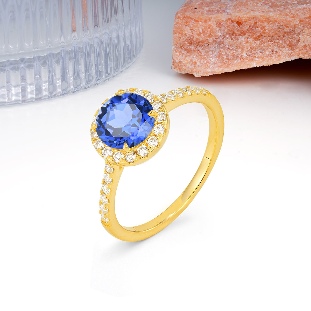 Luxurious Classic Pavé-Set, 4-Prong Round Cut Sapphire Engagement Ring - Additional view