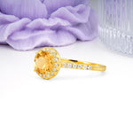 Luxurious Classic Pavé-Set, 4-Prong Round Cut Citrine Engagement Ring - Additional view