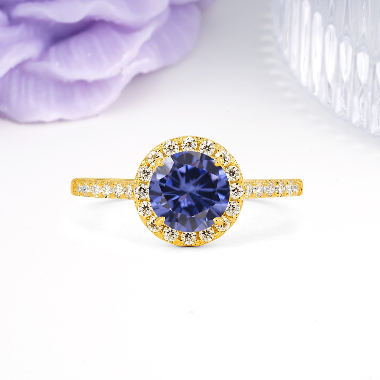 Luxurious Classic Pavé-Set, 4-Prong Round Cut Tanzanite Engagement Ring - Additional view