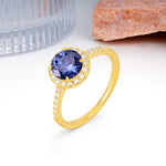 Luxurious Classic Pavé-Set, 4-Prong Round Cut Tanzanite Engagement Ring - Additional view