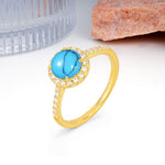 Luxurious Classic Pavé-Set, 4-Prong Round Cut Turquoise Engagement Ring - Additional view