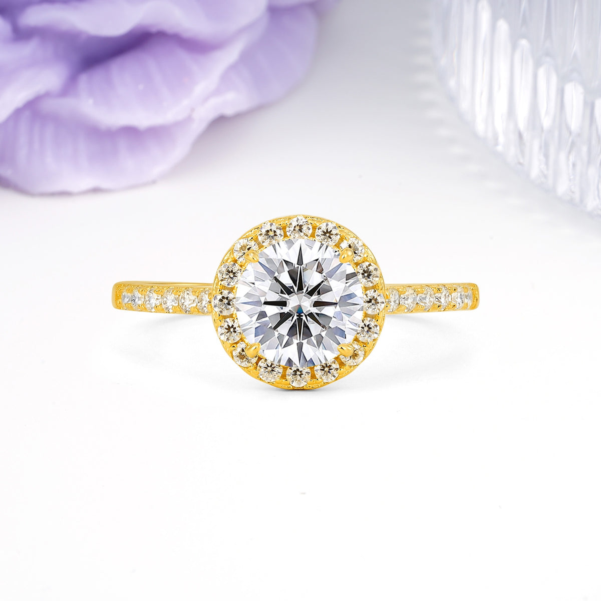 Luxurious Classic Pavé-Set, 4-Prong Round Cut Lab Diamond Engagement Ring - Additional view