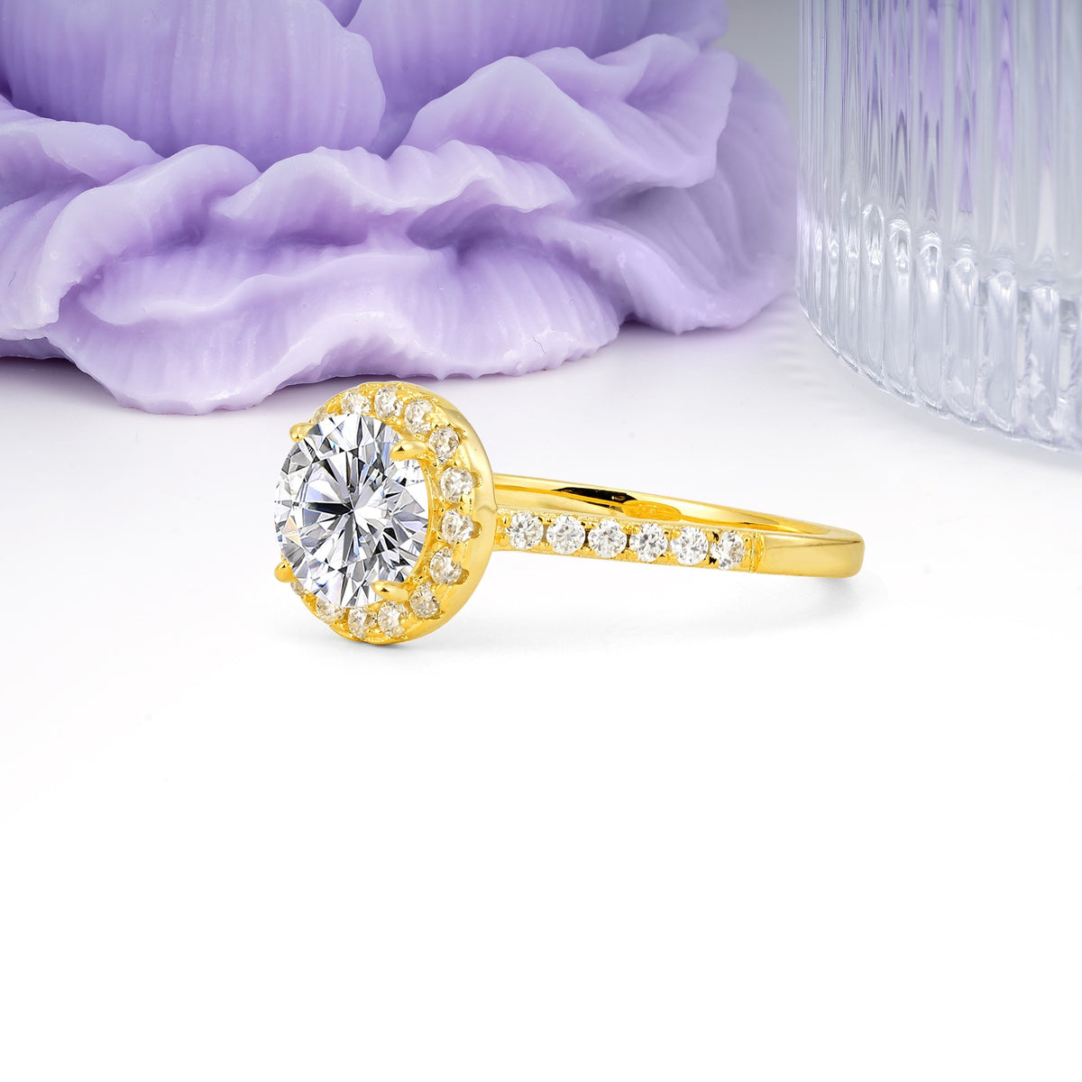 Luxurious Classic Pavé-Set, 4-Prong Round Cut Lab Diamond Engagement Ring - Additional view