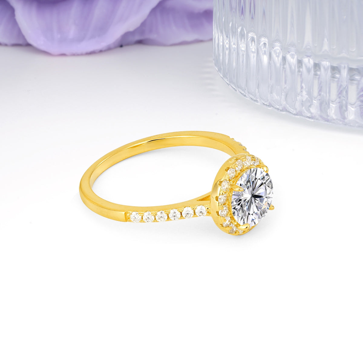 Luxurious Classic Pavé-Set, 4-Prong Round Cut Lab Diamond Engagement Ring - Additional view