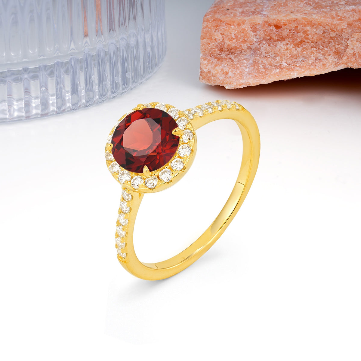 Luxurious Classic Pavé-Set, 4-Prong Round Cut Garnet Engagement Ring - Additional view
