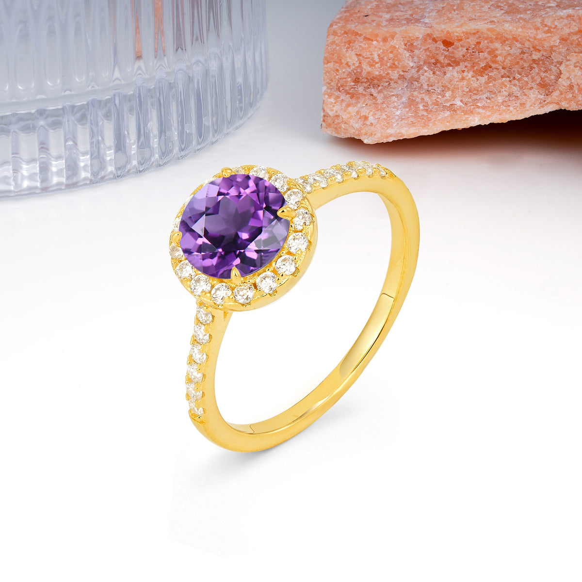 Luxurious Classic Pavé-Set, 4-Prong Round Cut Amethyst Engagement Ring - Additional view