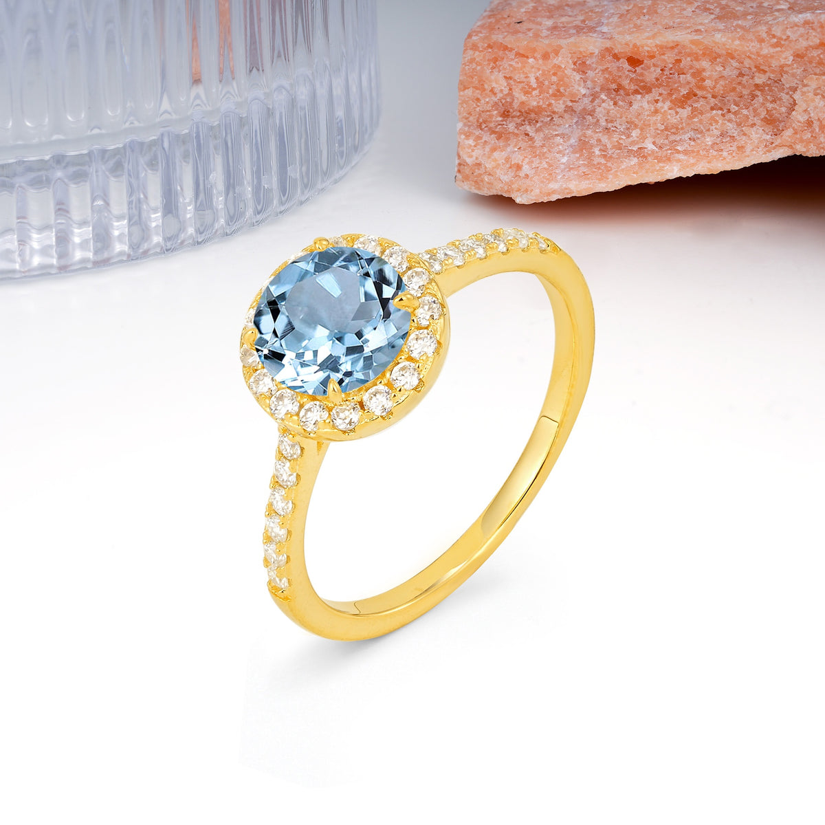 Luxurious Classic Pavé-Set, 4-Prong Round Cut Aquamarine Engagement Ring - Additional view