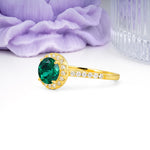 Luxurious Classic Pavé-Set, 4-Prong Round Cut Emerald Engagement Ring - Additional view