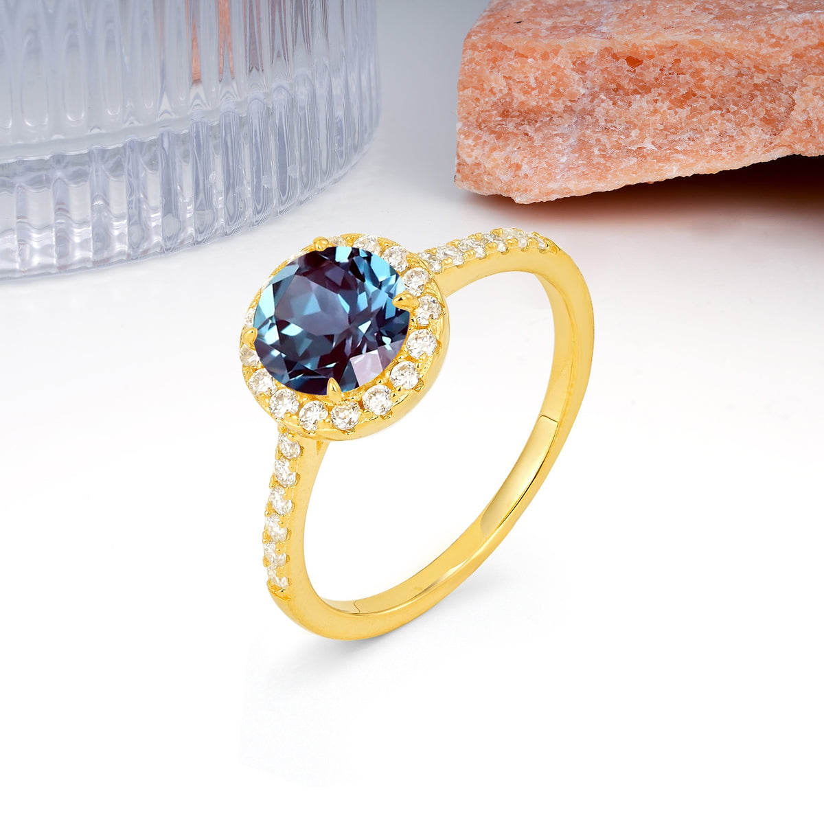 Luxurious Classic Pavé-Set, 4-Prong Round Cut Alexandrite Engagement Ring - Additional view