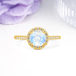 Luxurious Classic Pavé-Set, 4-Prong Round Cut Moonstone Engagement Ring - Additional view
