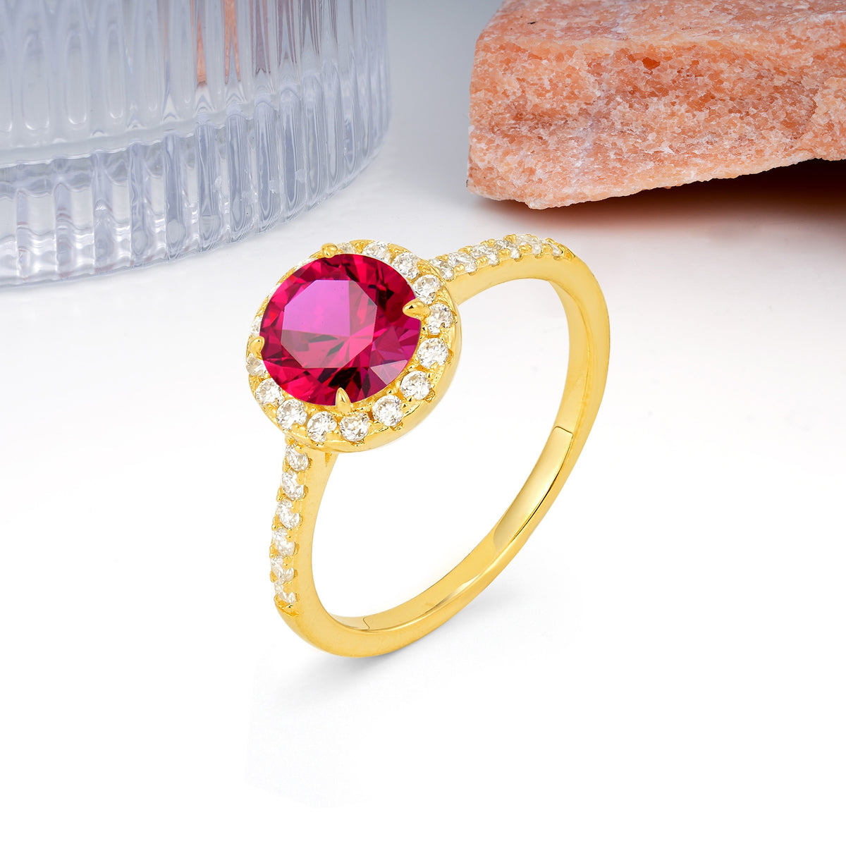 Luxurious Classic Pavé-Set, 4-Prong Round Cut Ruby Engagement Ring - Additional view