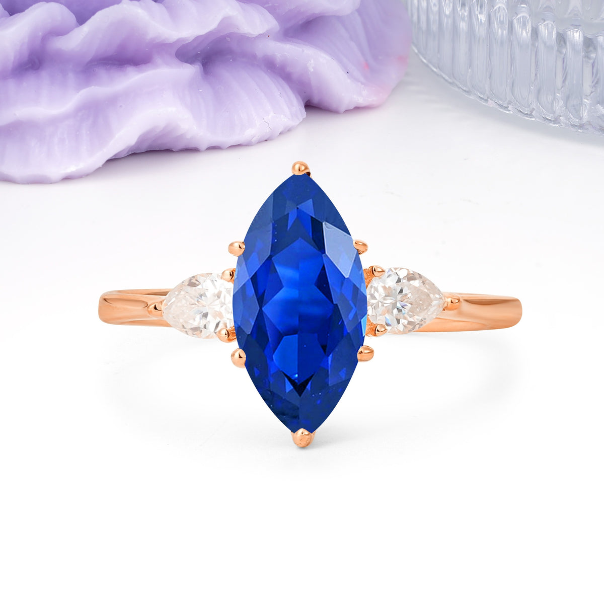 Classic, Minimalist 6-Prong Marquise Cut Sapphire Engagement Ring - Additional view