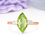 Classic, Minimalist 6-Prong Marquise Cut Peridot Engagement Ring - Additional view