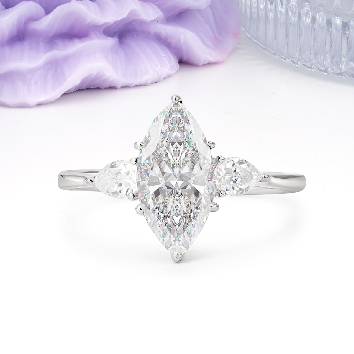 Classic, Minimalist 6-Prong Marquise Cut Moissanite Engagement Ring - Additional view