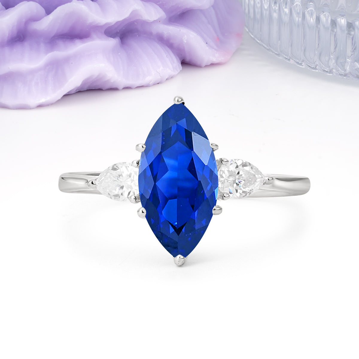 Classic, Minimalist 6-Prong Marquise Cut Sapphire Engagement Ring - Additional view