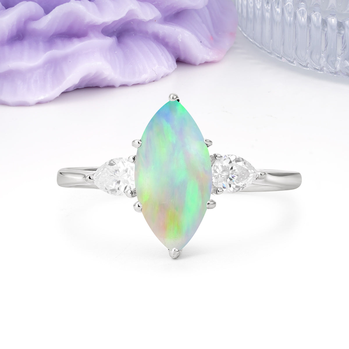 Classic, Minimalist 6-Prong Marquise Cut Fire Opal Engagement Ring - Additional view