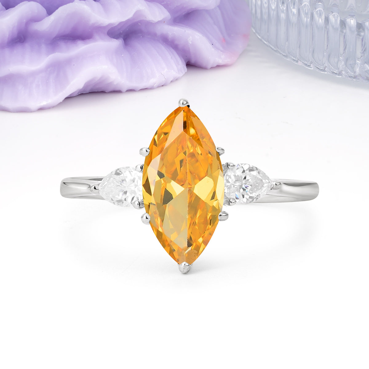 Classic, Minimalist 6-Prong Marquise Cut Citrine Engagement Ring - Additional view