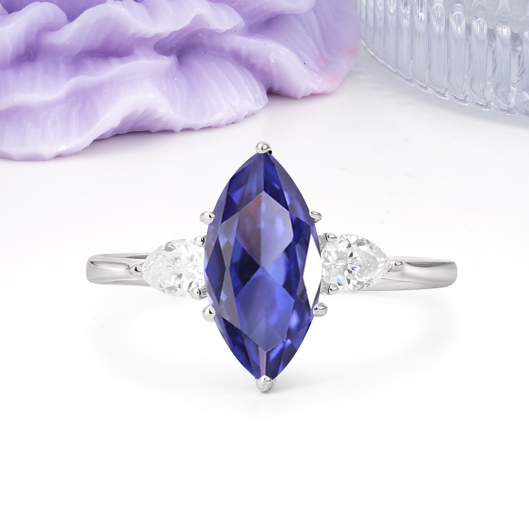 Classic, Minimalist 6-Prong Marquise Cut Tanzanite Engagement Ring - Additional view