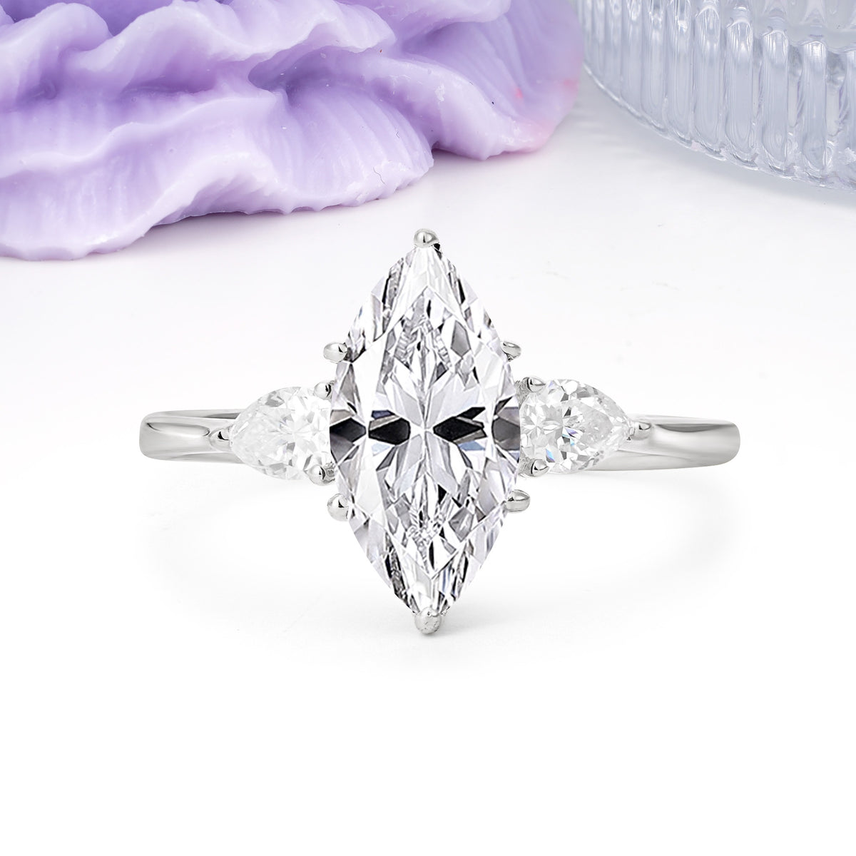 Classic, Minimalist 6-Prong Marquise Cut Lab Diamond Engagement Ring - Additional view