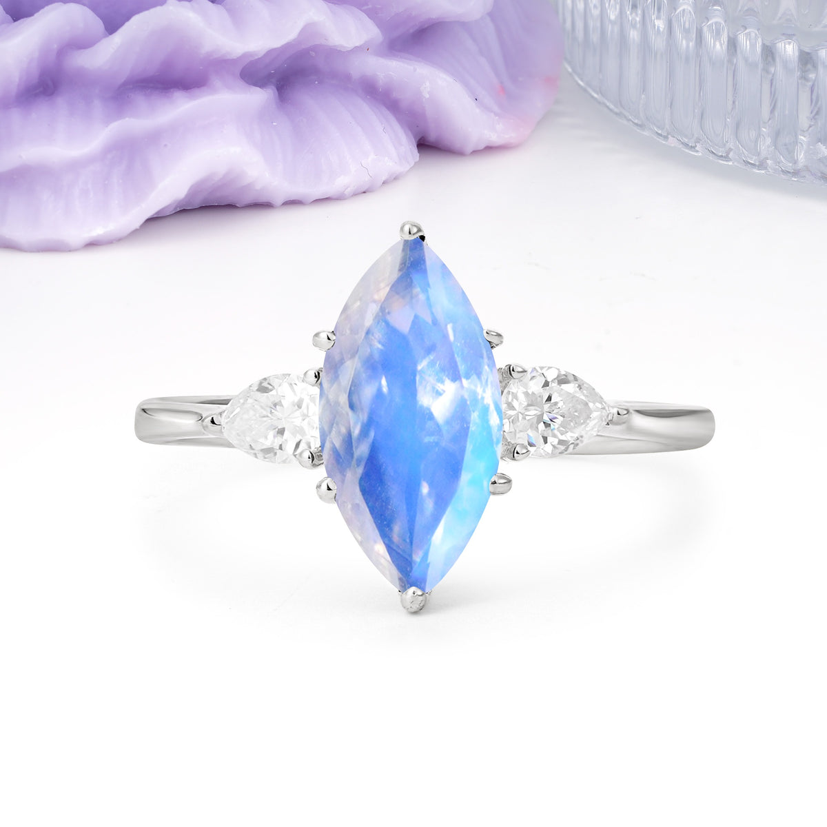 Classic, Minimalist 6-Prong Marquise Cut Moonstone Engagement Ring - Additional view