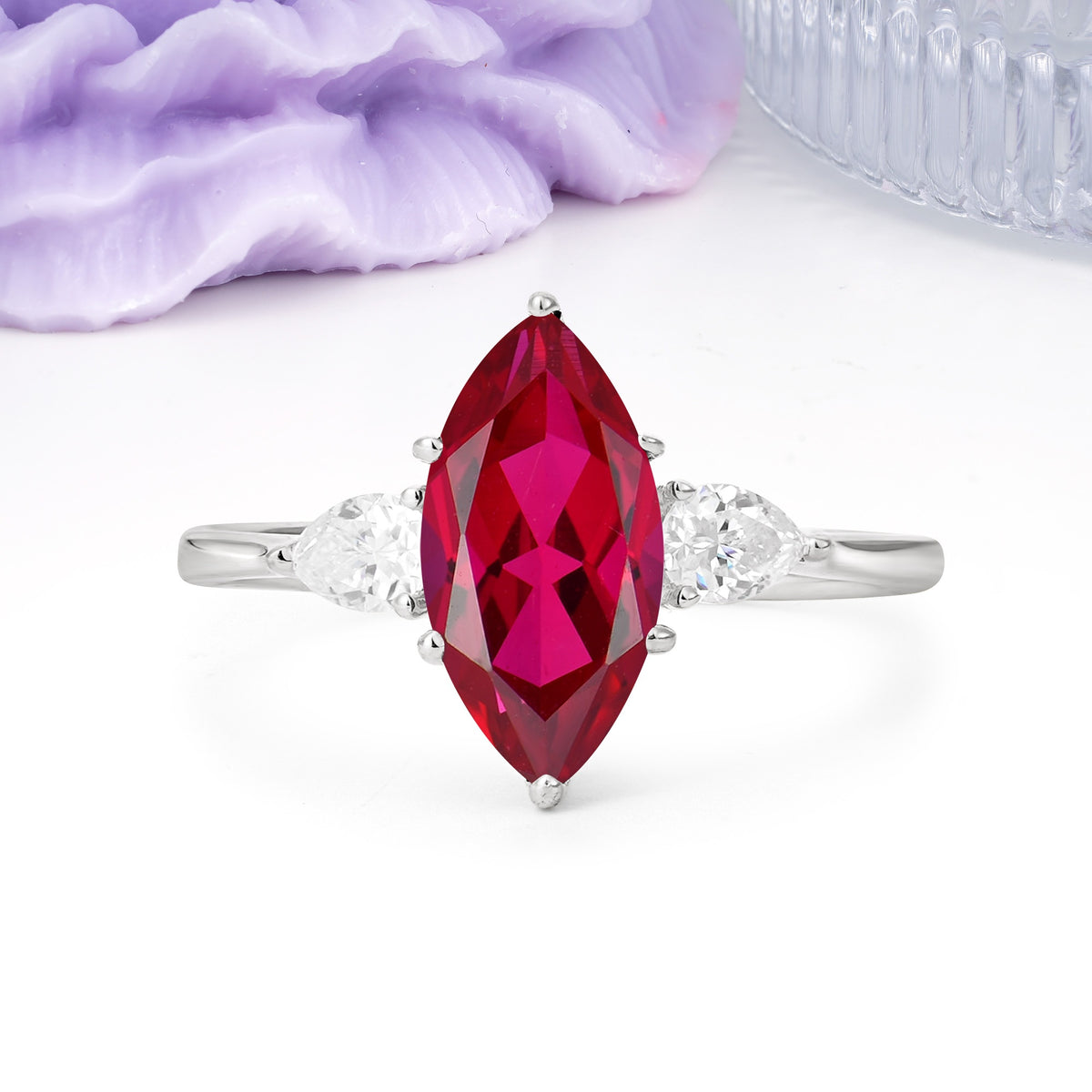 Classic, Minimalist 6-Prong Marquise Cut Ruby Engagement Ring - Additional view