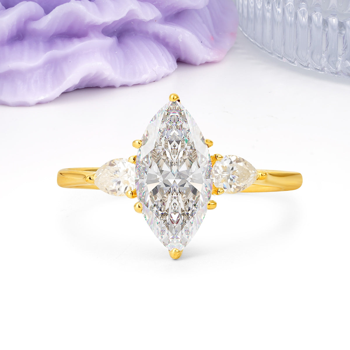 Classic, Minimalist 6-Prong Marquise Cut Moissanite Engagement Ring - Additional view