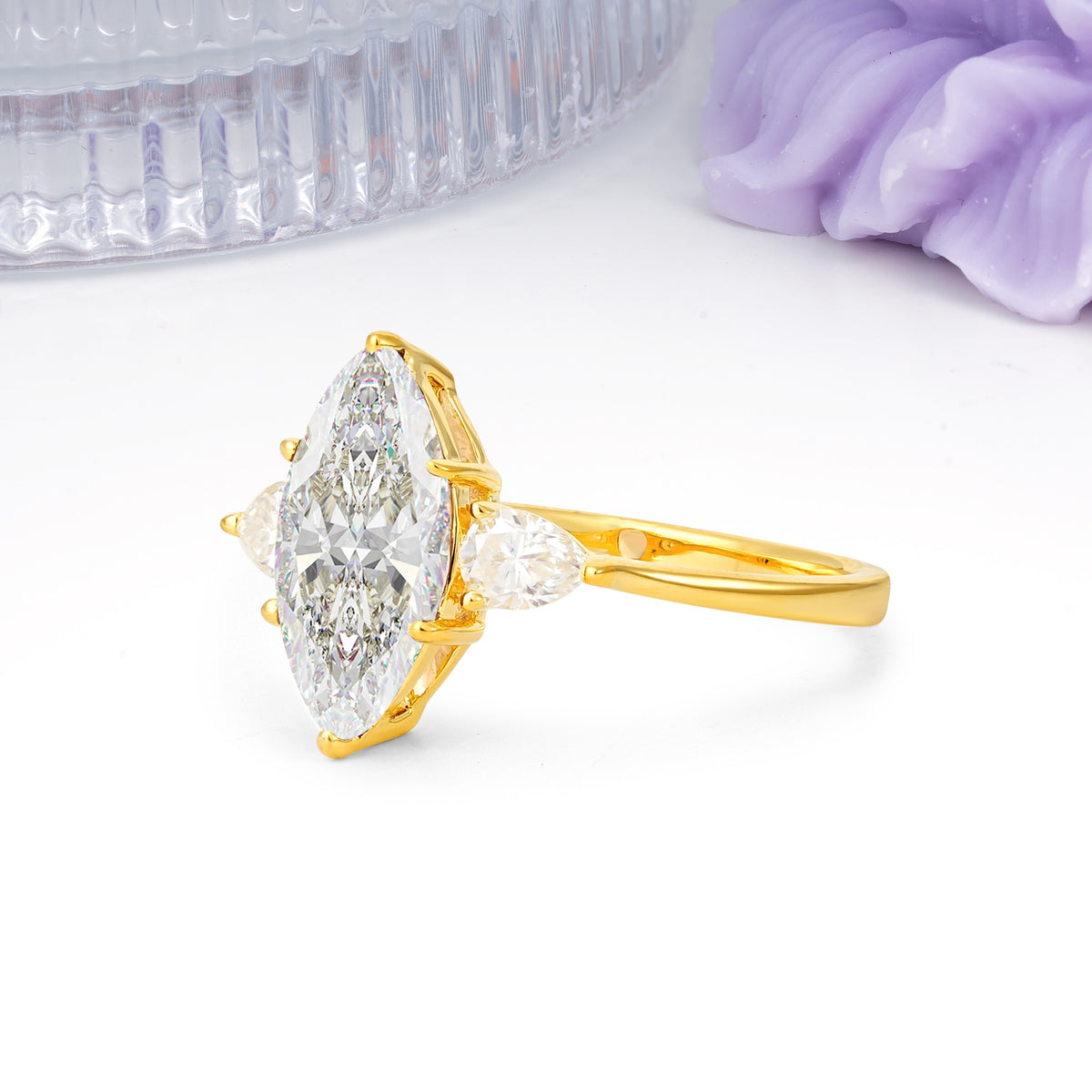 Classic, Minimalist 6-Prong Marquise Cut Moissanite Engagement Ring - Additional view