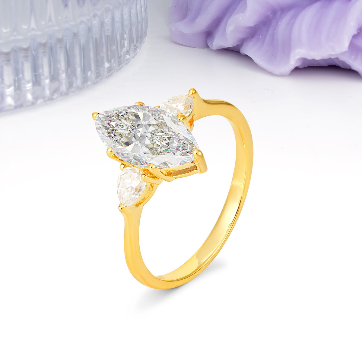 Classic, Minimalist 6-Prong Marquise Cut Moissanite Engagement Ring - Additional view