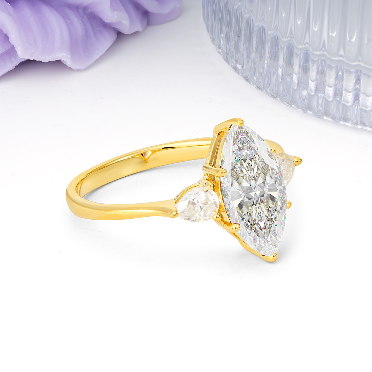 Classic, Minimalist 6-Prong Marquise Cut Moissanite Engagement Ring - Additional view