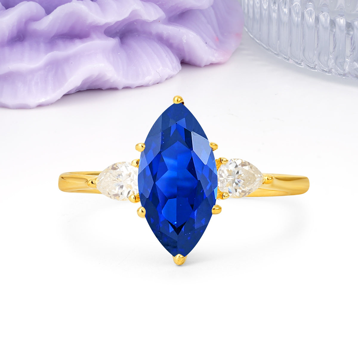Classic, Minimalist 6-Prong Marquise Cut Sapphire Engagement Ring - Additional view