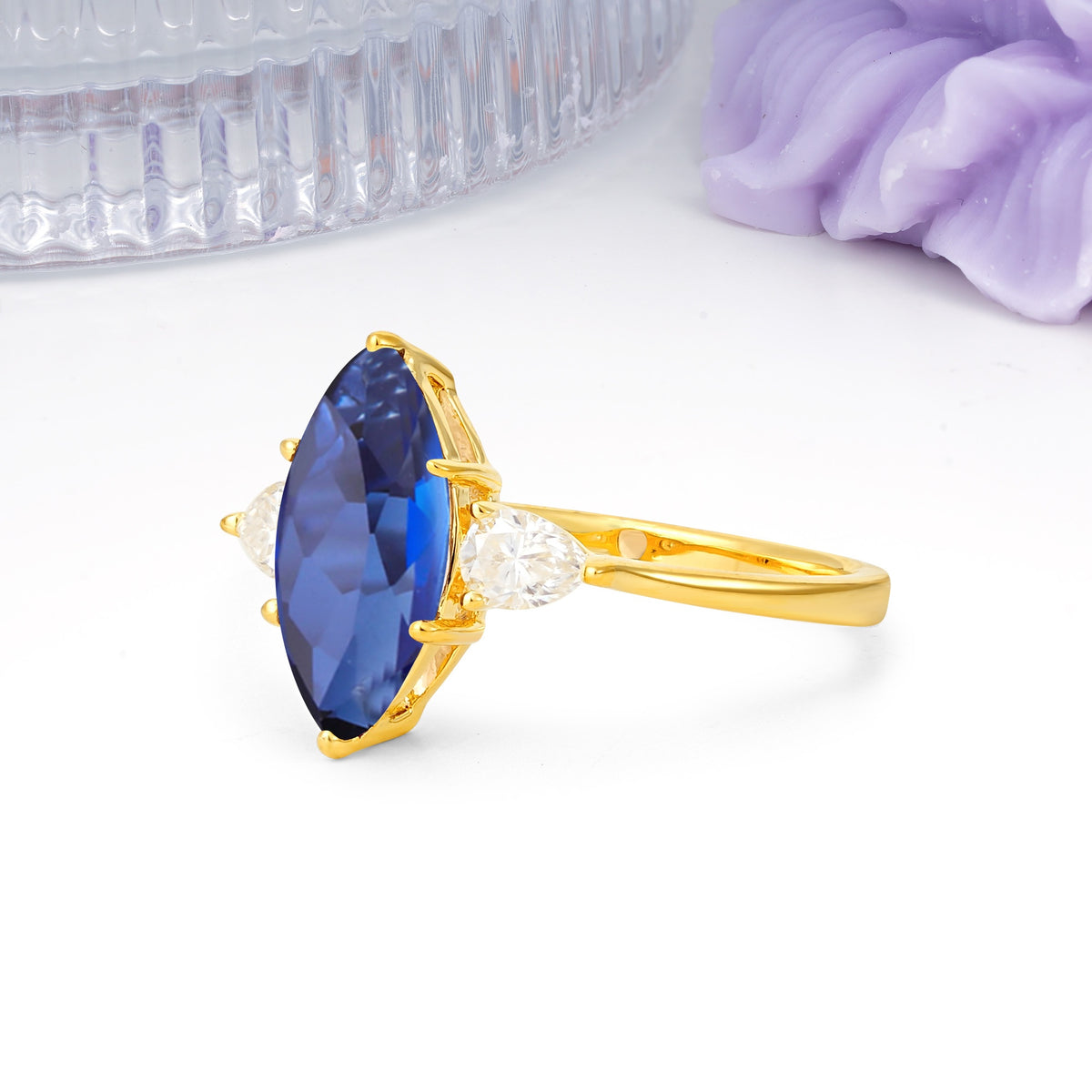 Classic, Minimalist 6-Prong Marquise Cut Sapphire Engagement Ring - Additional view