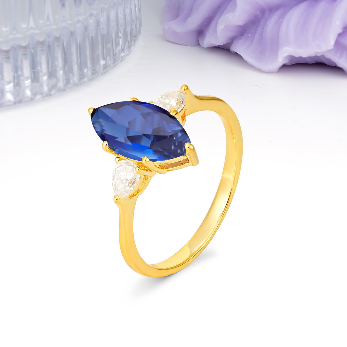 Classic, Minimalist 6-Prong Marquise Cut Sapphire Engagement Ring - Additional view