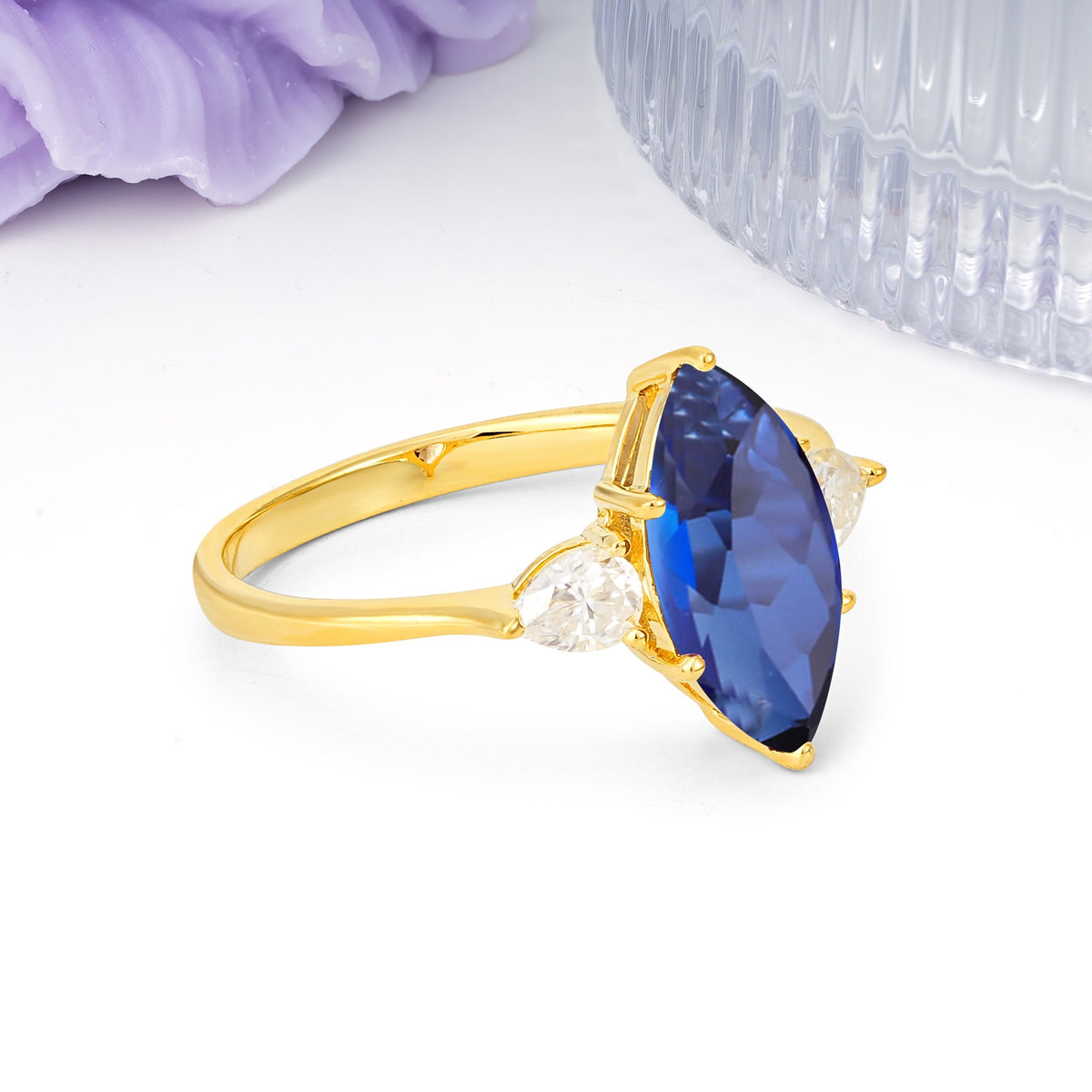 Classic, Minimalist 6-Prong Marquise Cut Sapphire Engagement Ring - Additional view