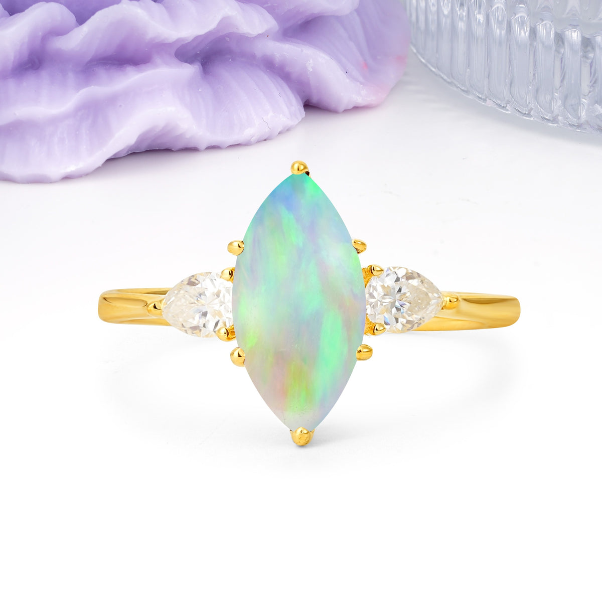 Classic, Minimalist 6-Prong Marquise Cut Fire Opal Engagement Ring - Additional view